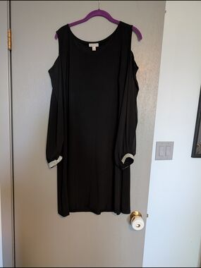 Dress Barn Black Cold-Shoulder Long Sleeve Dress with Rhinestone Cuffs